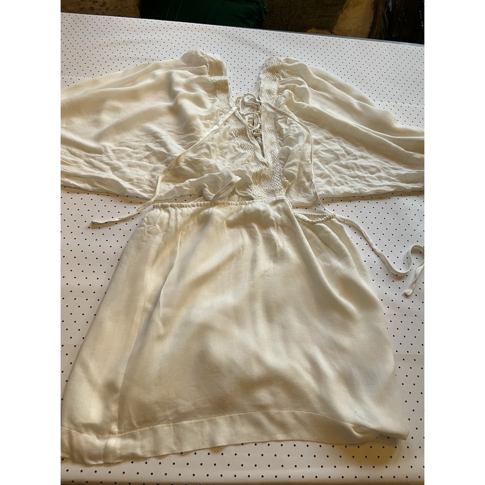 Sienna White Beaded Cutout Gauze Dress Boho Cottagecore Dolman Sleeve Small